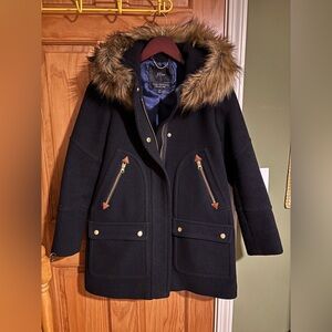 J.Crew Wool Black Fur-Trimmed Women's Coat